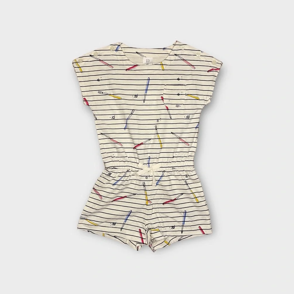 Gap Paint Brush Graphic Striped Pocket Romper